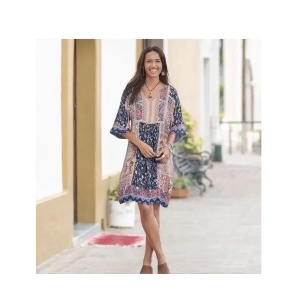 Sundance‎ Dress XS Boho Patchwork Floral Kimono Sleeve Mini Women's